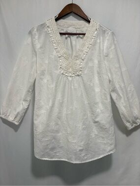 Charter Club Ivory Embroidered V-Neck Tunic